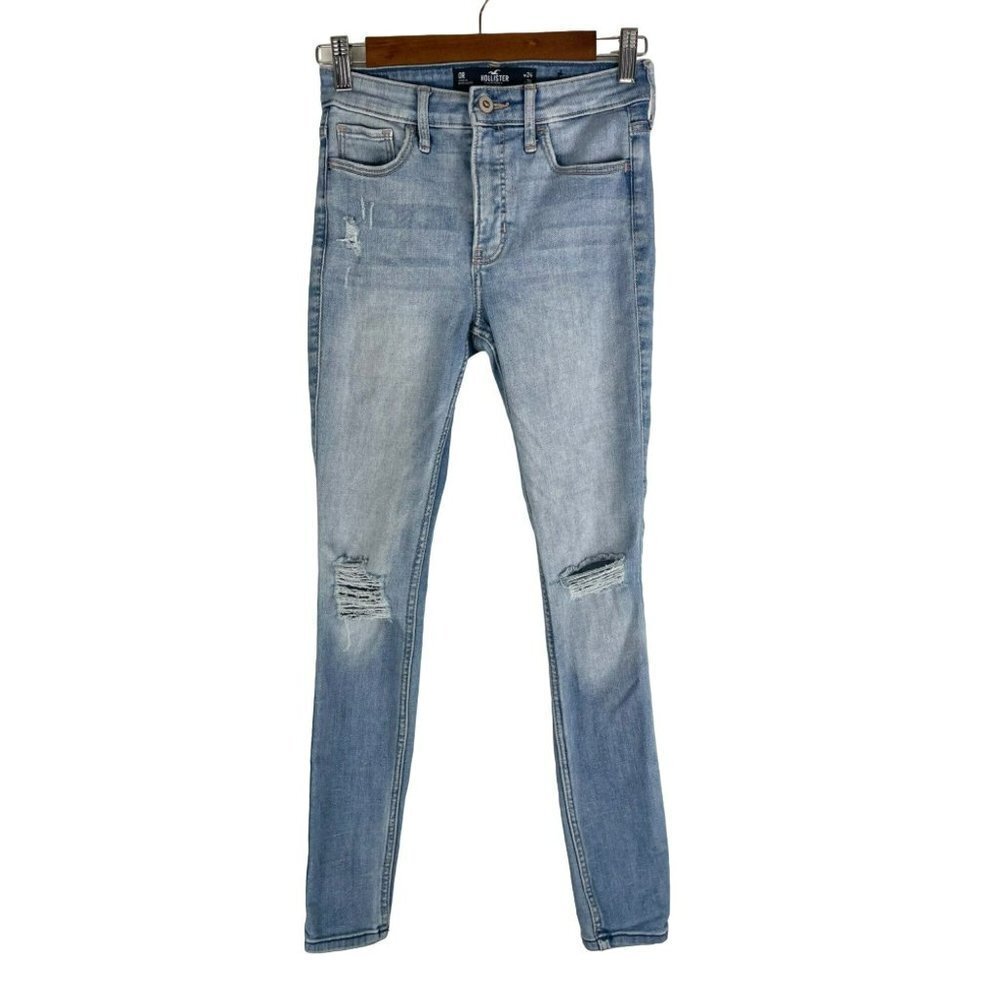 Hollister Soft Stretch Light Wash High-Rise Distressed Super Skinny Size 24 - Picture 1 of 5